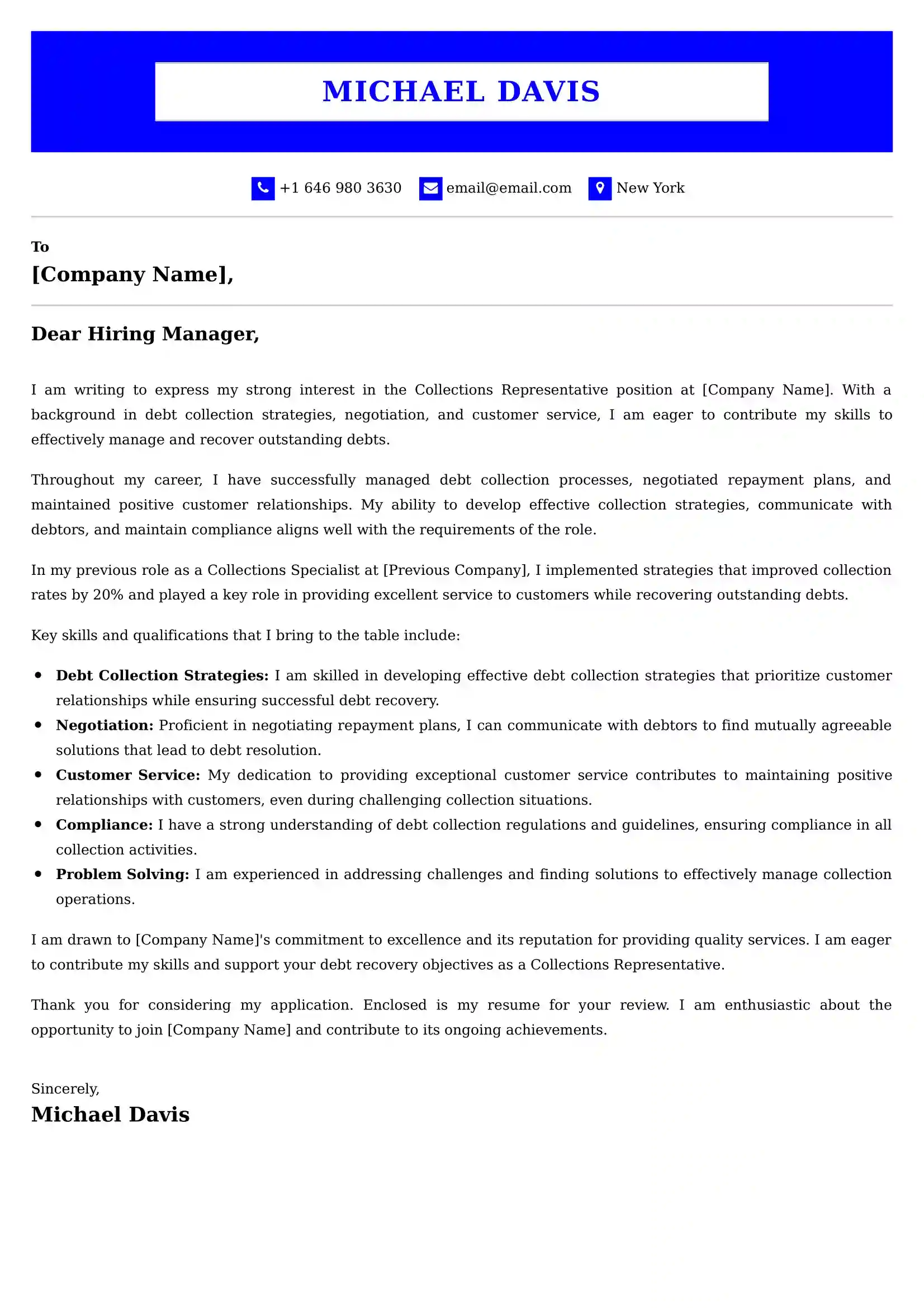Collections Representative Cover Letter Examples -Latest Brazilian Templates
