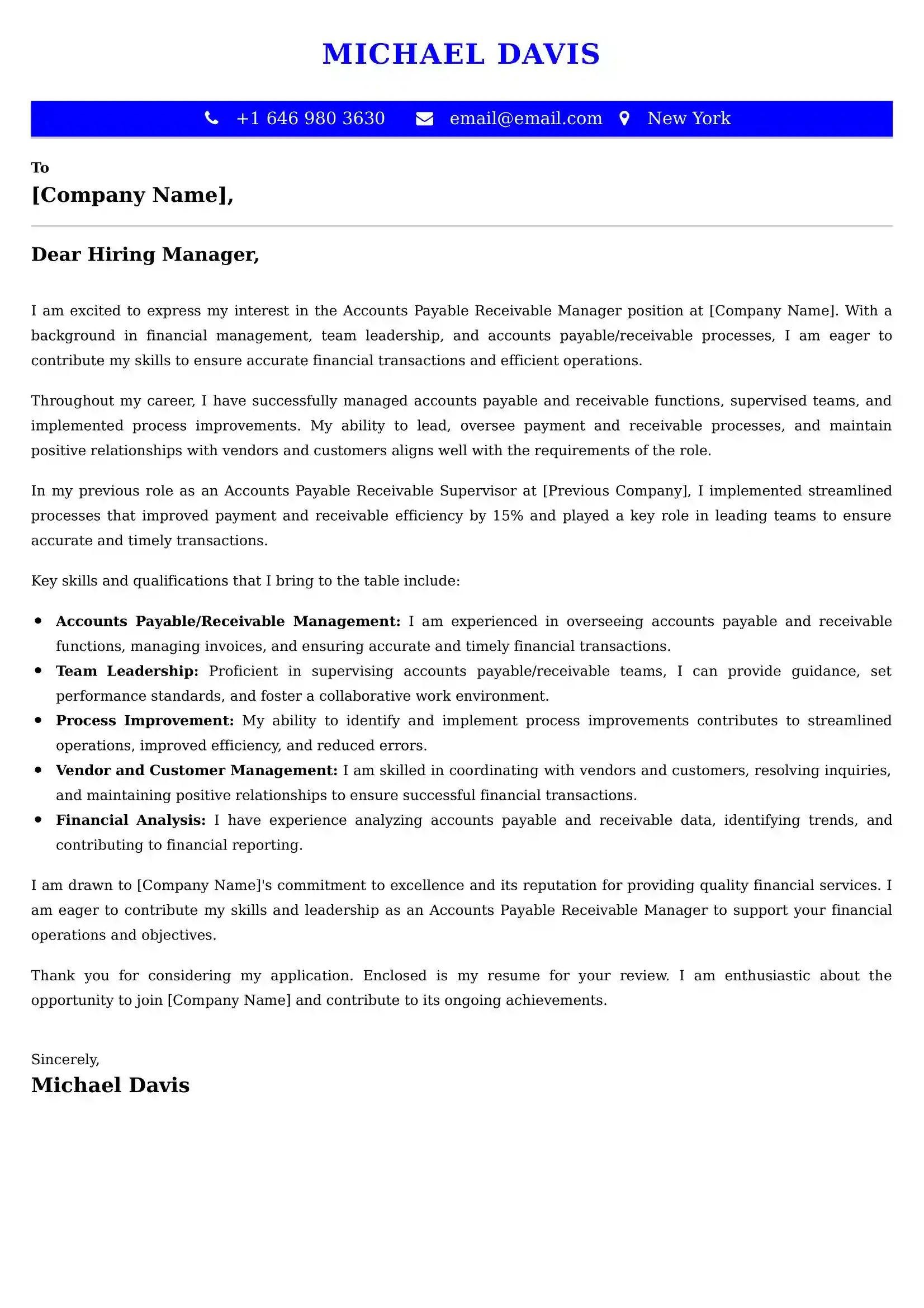 Accounts Payable Receivable Manager Cover Letter Examples -Latest Brazilian Templates