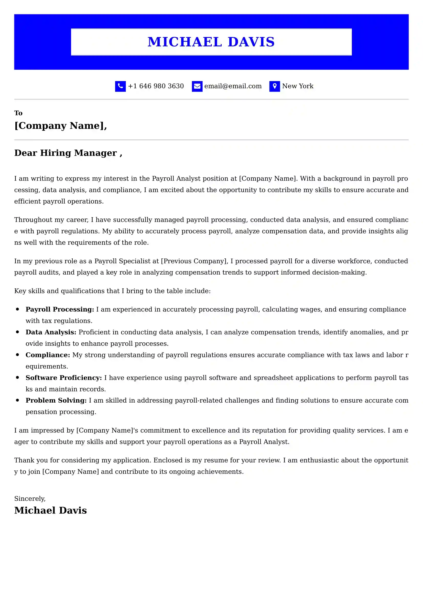 Payroll Analyst Cover Letter Examples -Latest Brazilian Templates