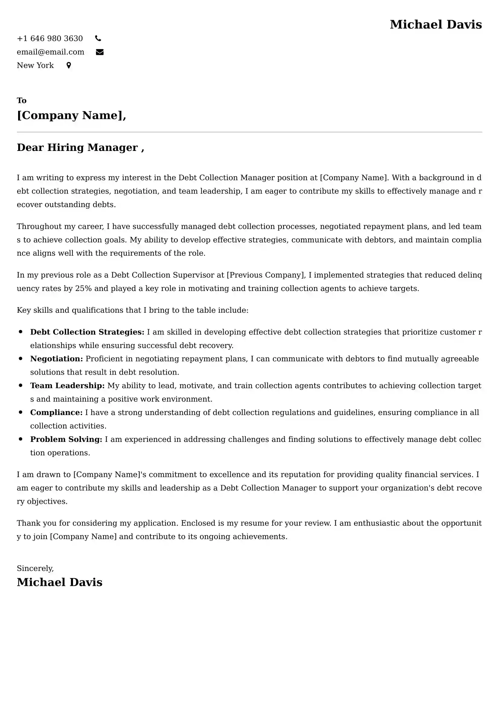 Debt Collection Manager Cover Letter Examples -Latest Brazilian Templates