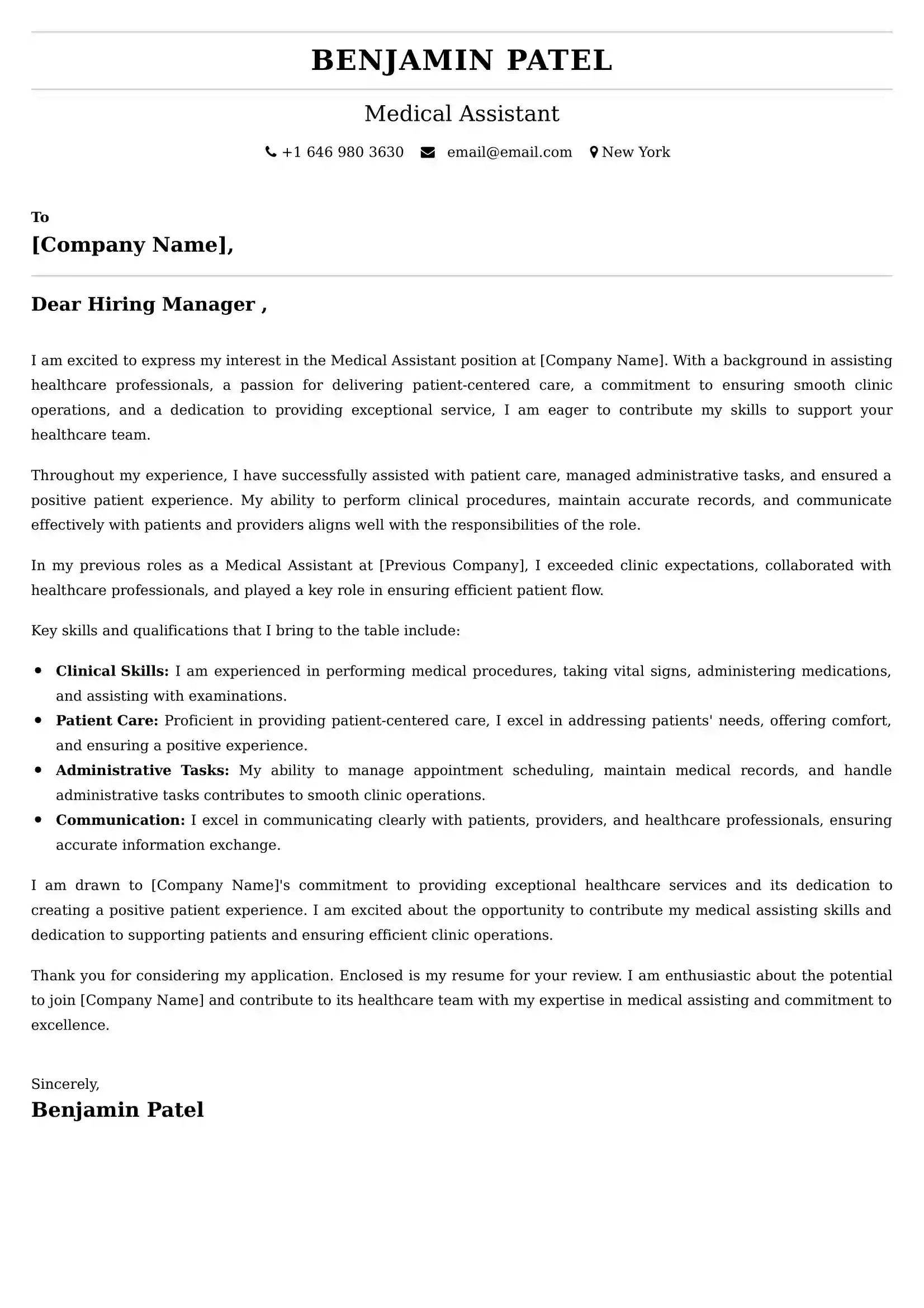 Medical Assistant Cover Letter Examples -Latest Brazilian Templates