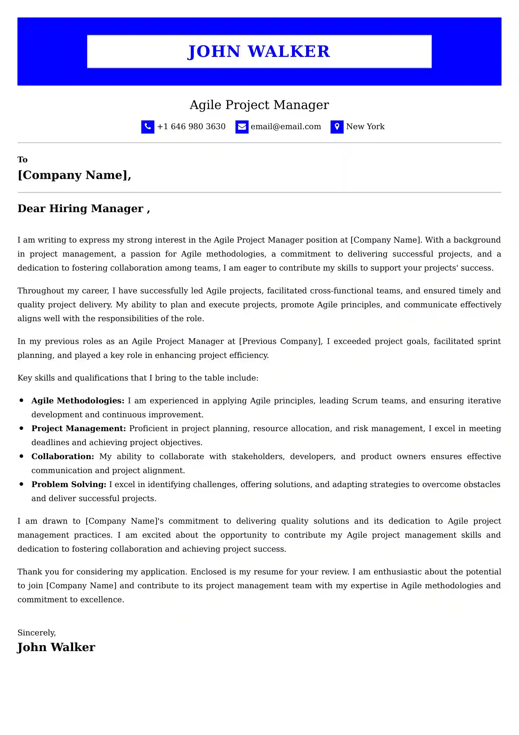 Agile Project Manager Cover Letter Examples -Latest Brazilian Templates