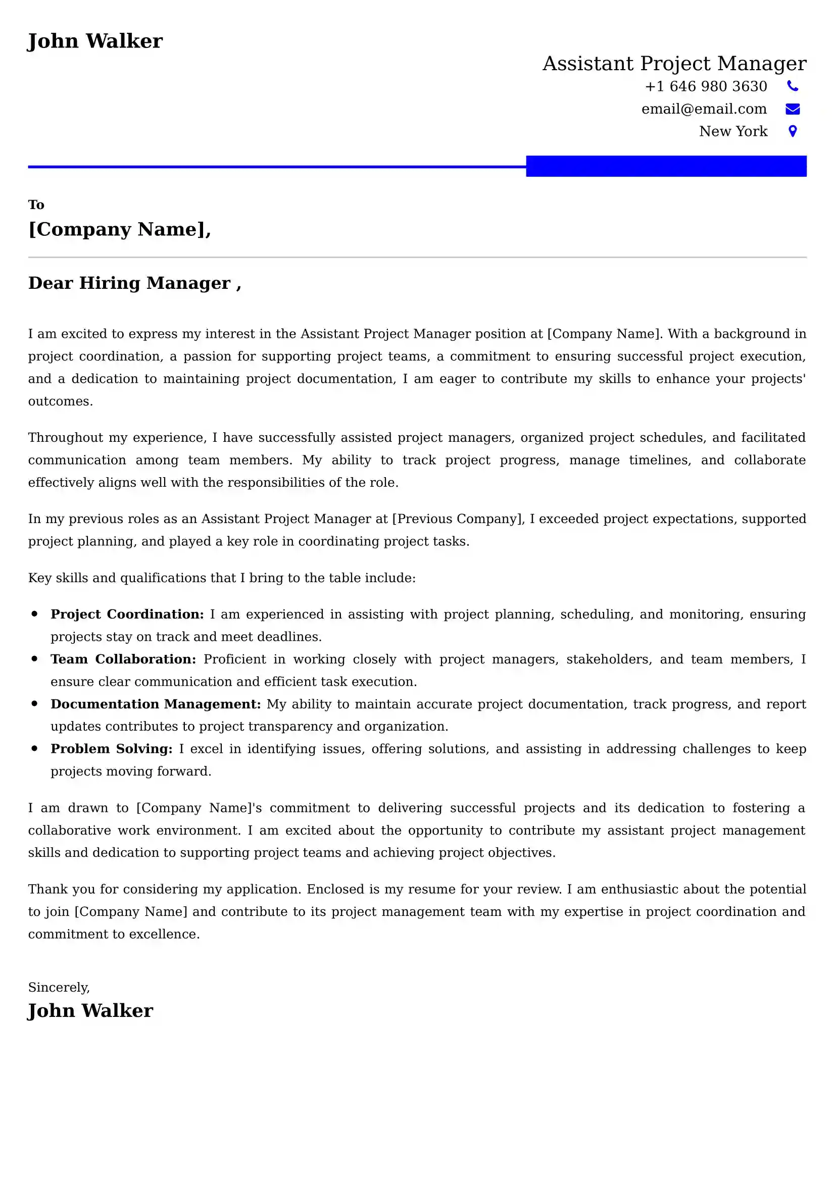 Assistant Project Manager Cover Letter Examples -Latest Brazilian Templates