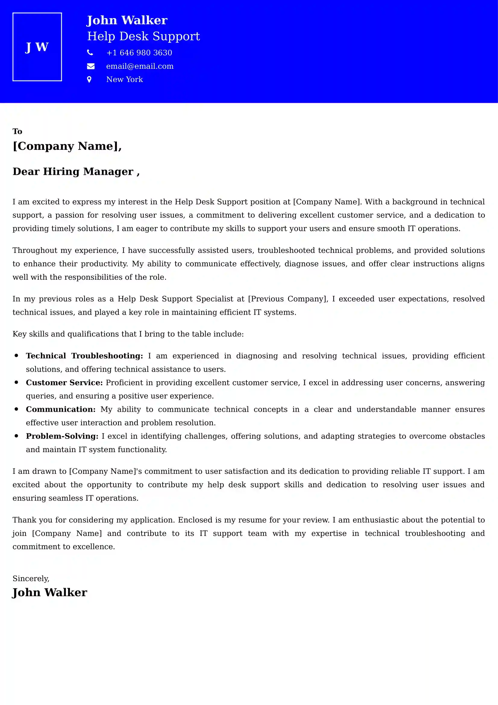 Help Desk Support Cover Letter Examples -Latest Brazilian Templates