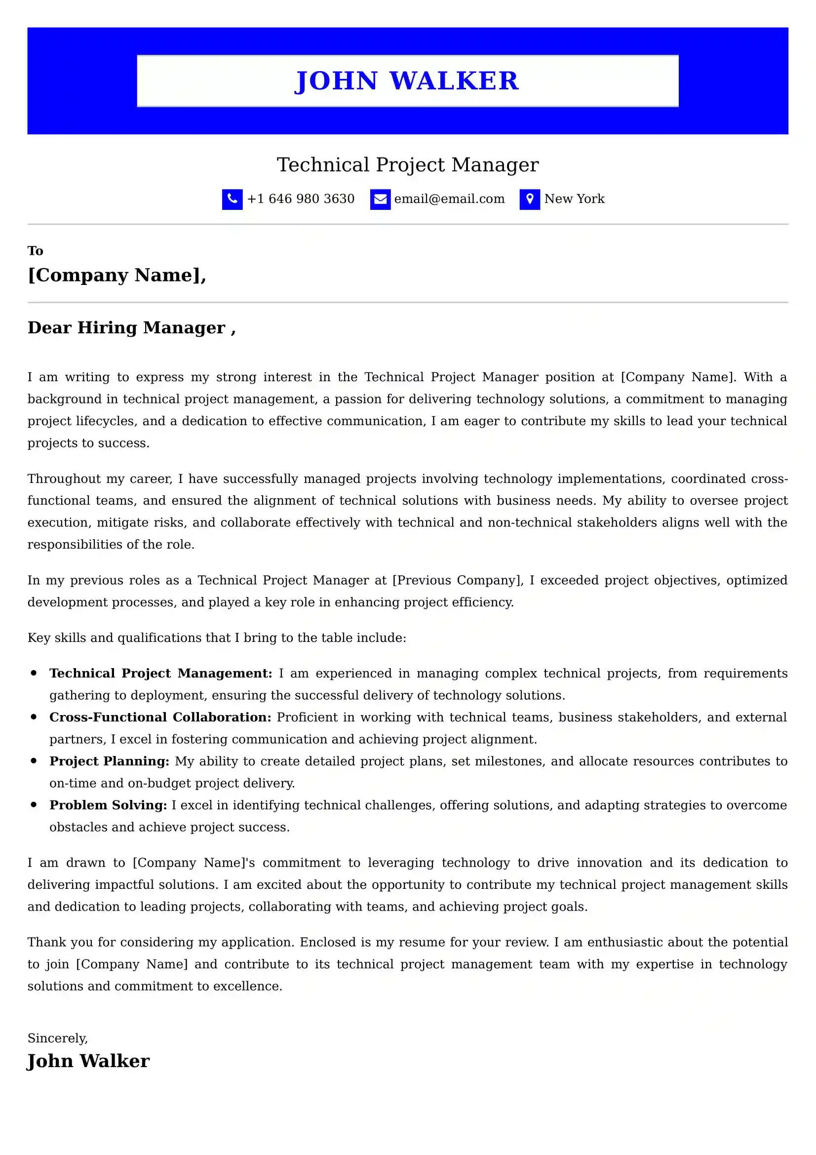 Technical Project Manager Cover Letter Examples -Latest Brazilian Templates