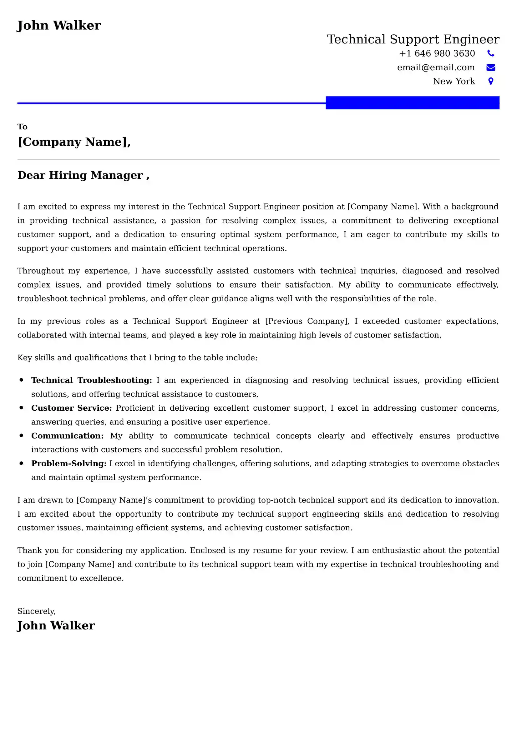 Technical Support Engineer Cover Letter Examples -Latest Brazilian Templates