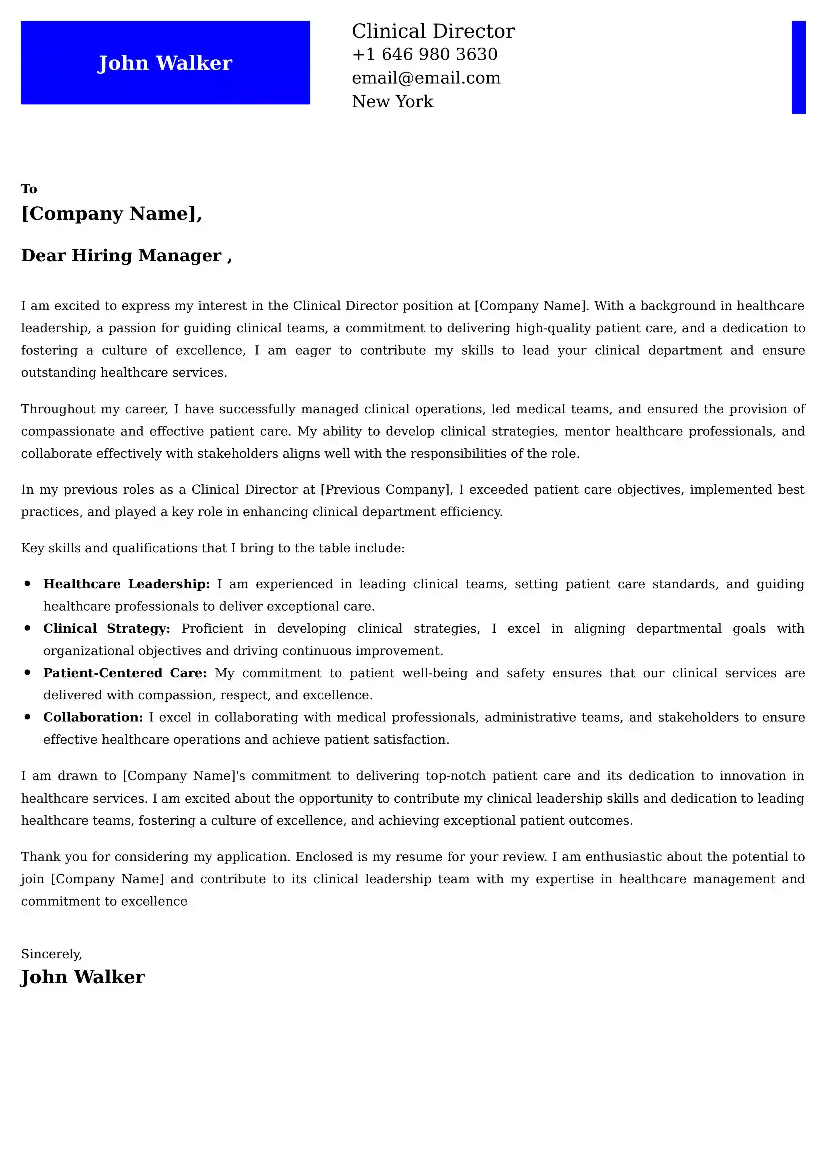 Clinical Director Cover Letter Examples -Latest Brazilian Templates