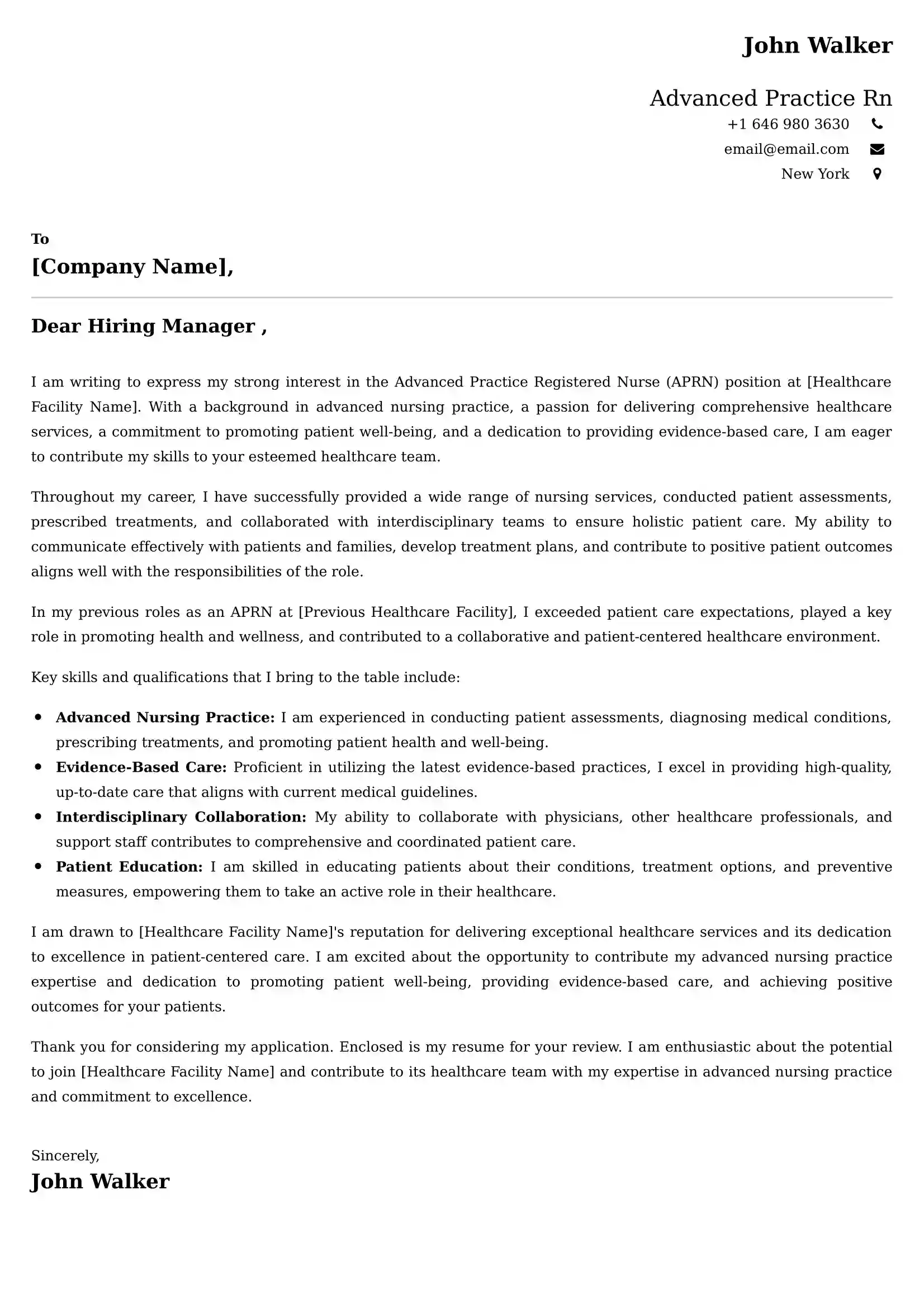 Advanced Practice Rn Cover Letter Examples -Latest Brazilian Templates
