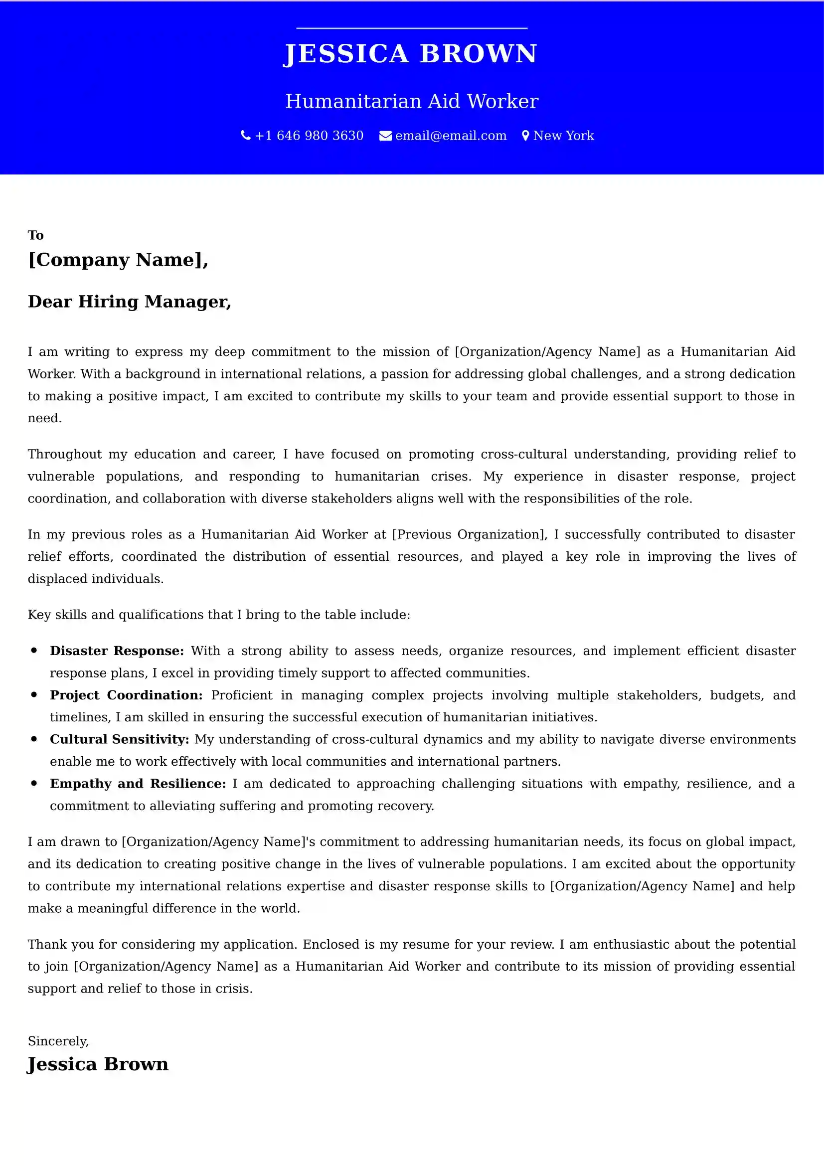 Humanitarian Aid Worker Cover Letter Examples -Latest Brazilian Templates