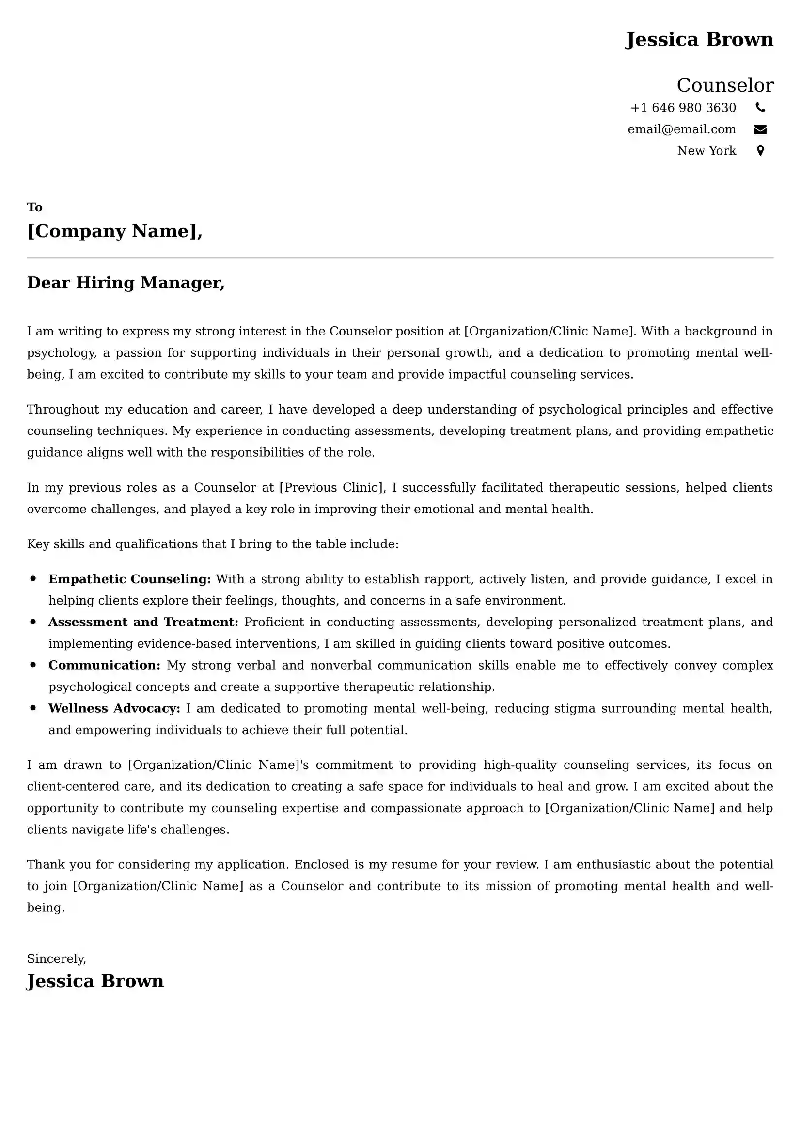 Counselor Cover Letter Examples -Latest Brazilian Templates