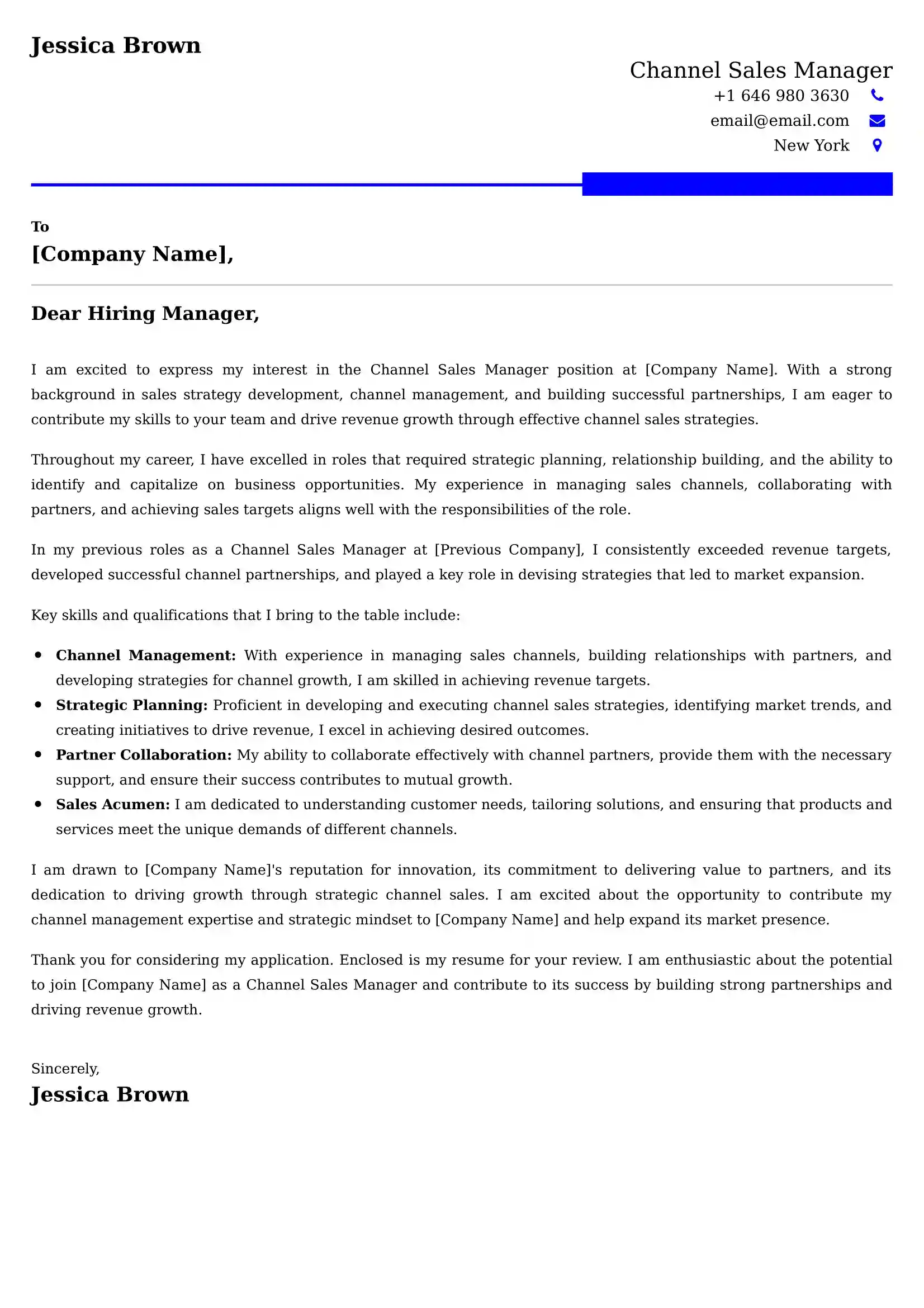 Channel Sales Manager Cover Letter Examples -Latest Brazilian Templates