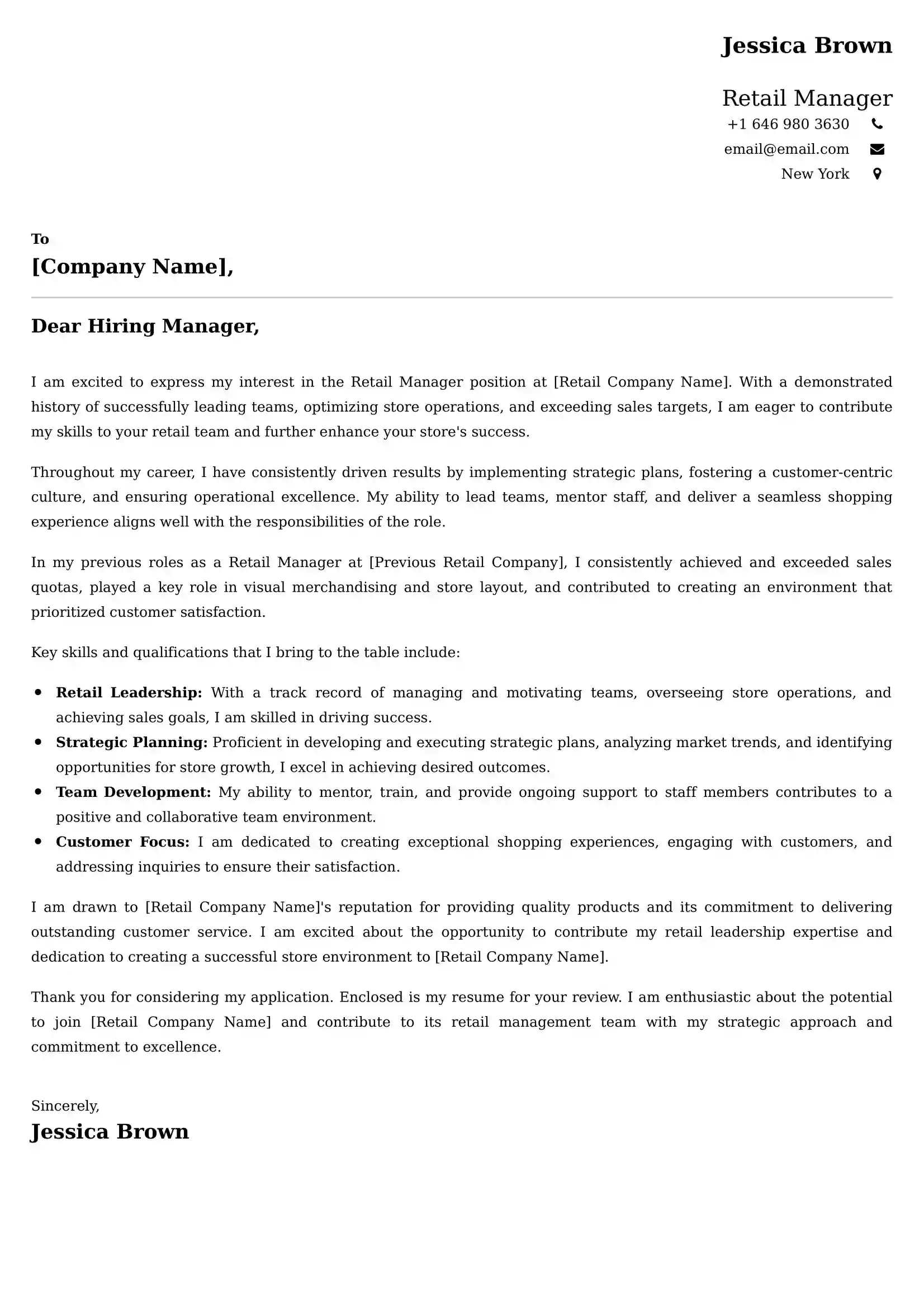 Retail Manager Cover Letter Examples -Latest Brazilian Templates
