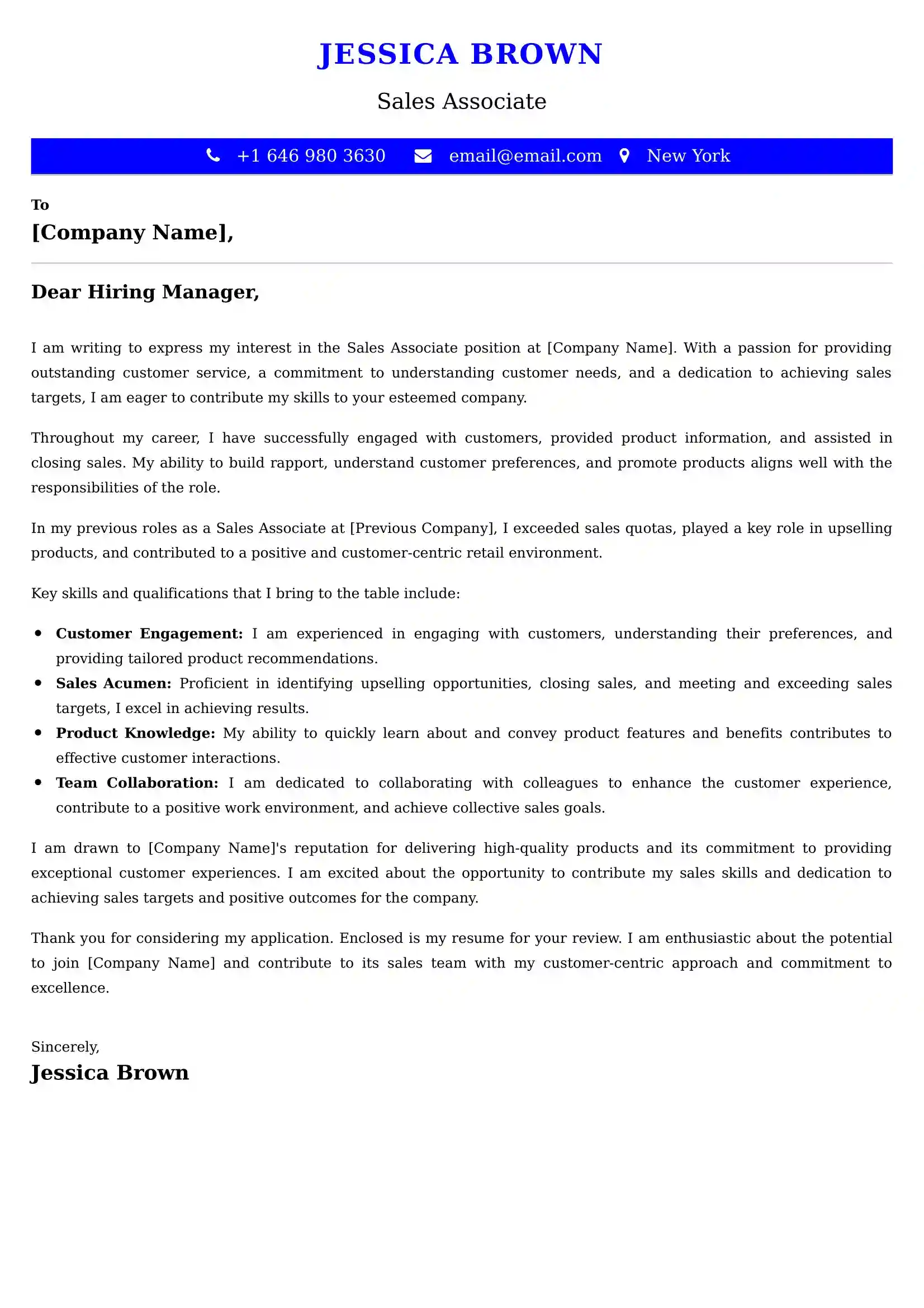 Sales Associate Cover Letter Examples -Latest Brazilian Templates