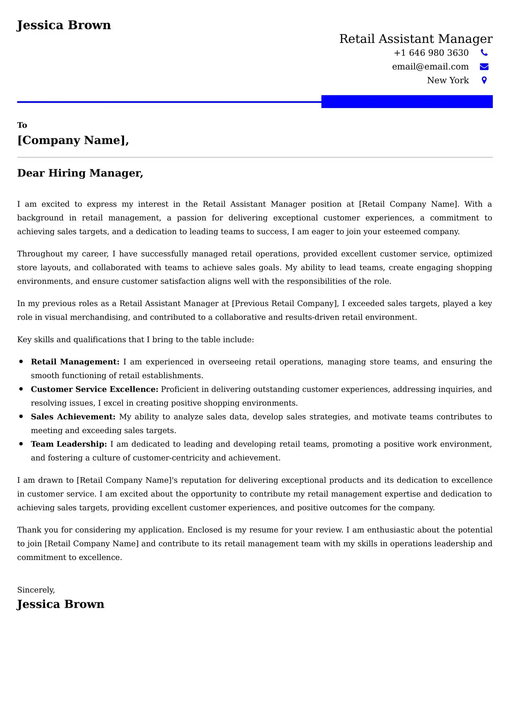 Retail Assistant Manager Cover Letter Examples -Latest Brazilian Templates