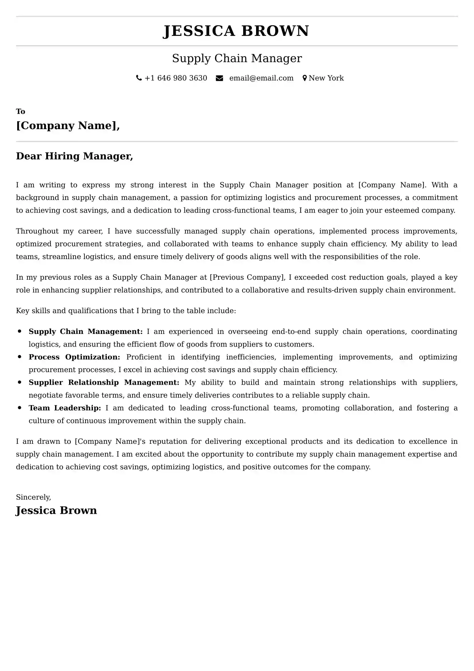 Supply Chain Manager Cover Letter Examples -Latest Brazilian Templates