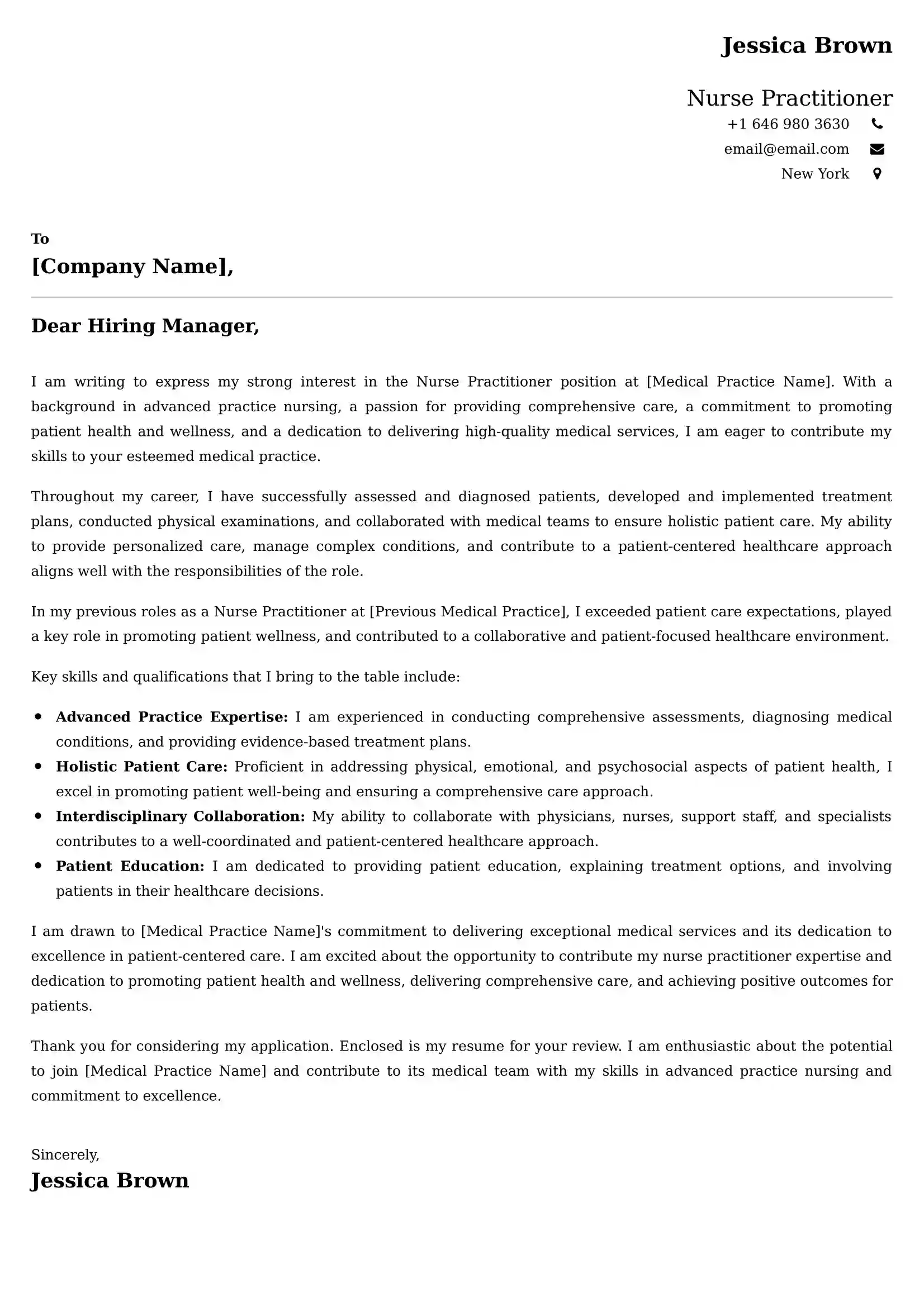 Nurse Practitioner Cover Letter Examples -Latest Brazilian Templates
