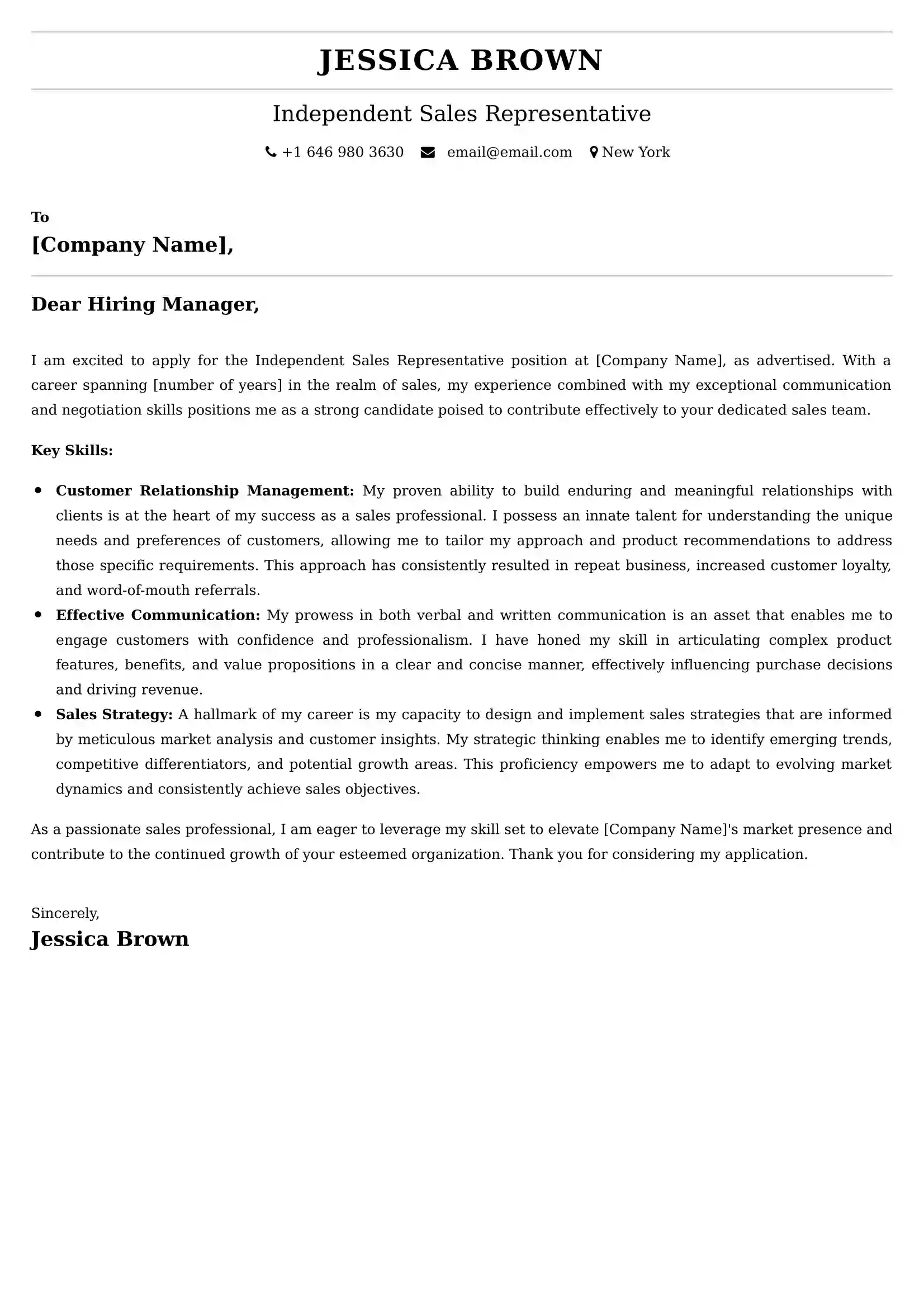 Independent Sales Representative Cover Letter Examples -Latest Brazilian Templates