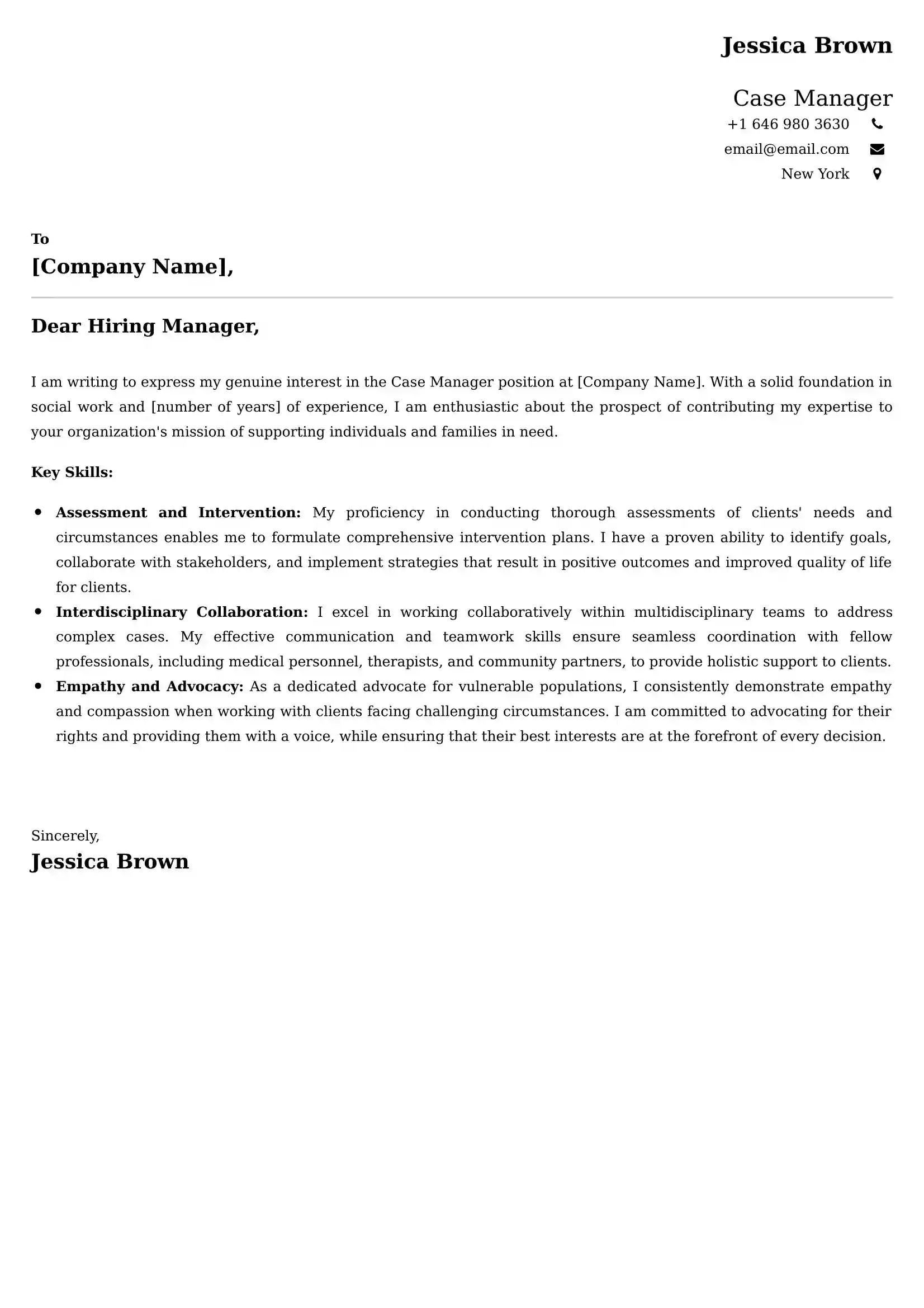 Case Manager Cover Letter Examples -Latest Brazilian Templates