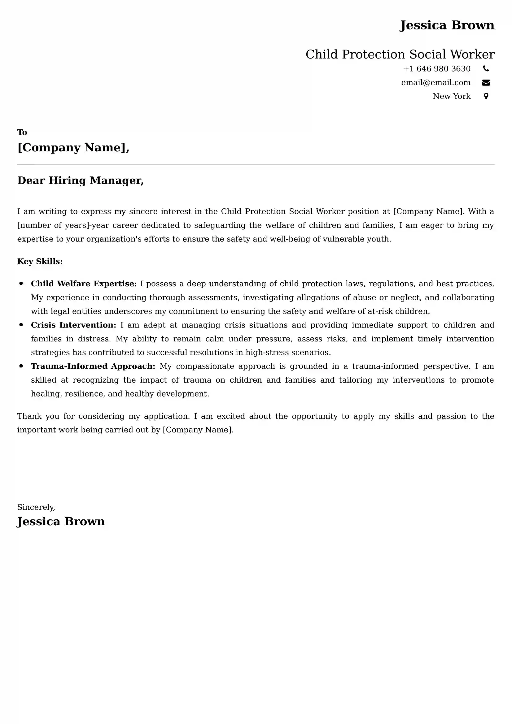 Child Protection Social Worker Cover Letter Examples -Latest Brazilian Templates