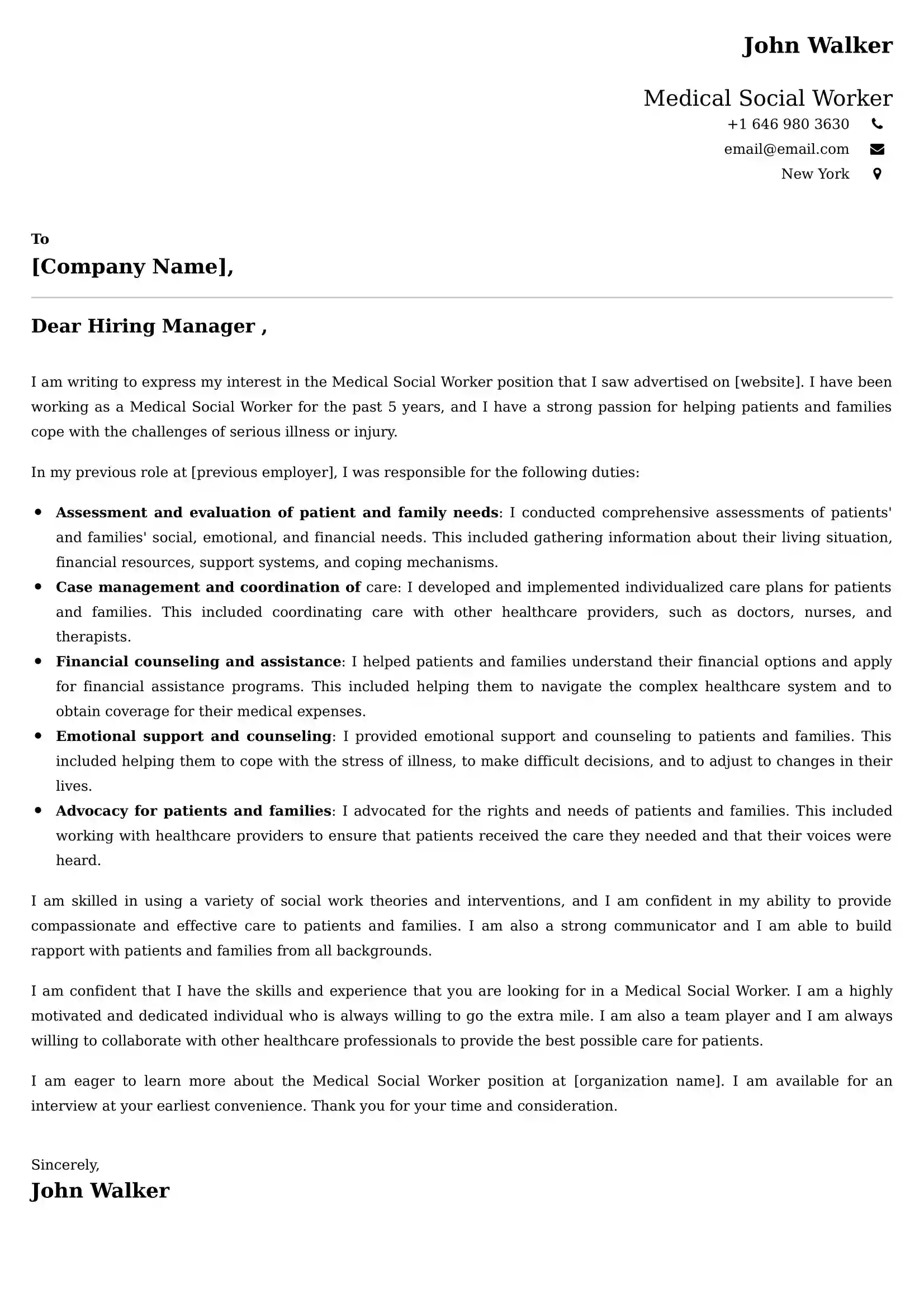 Medical Social Worker Cover Letter Examples -Latest Brazilian Templates