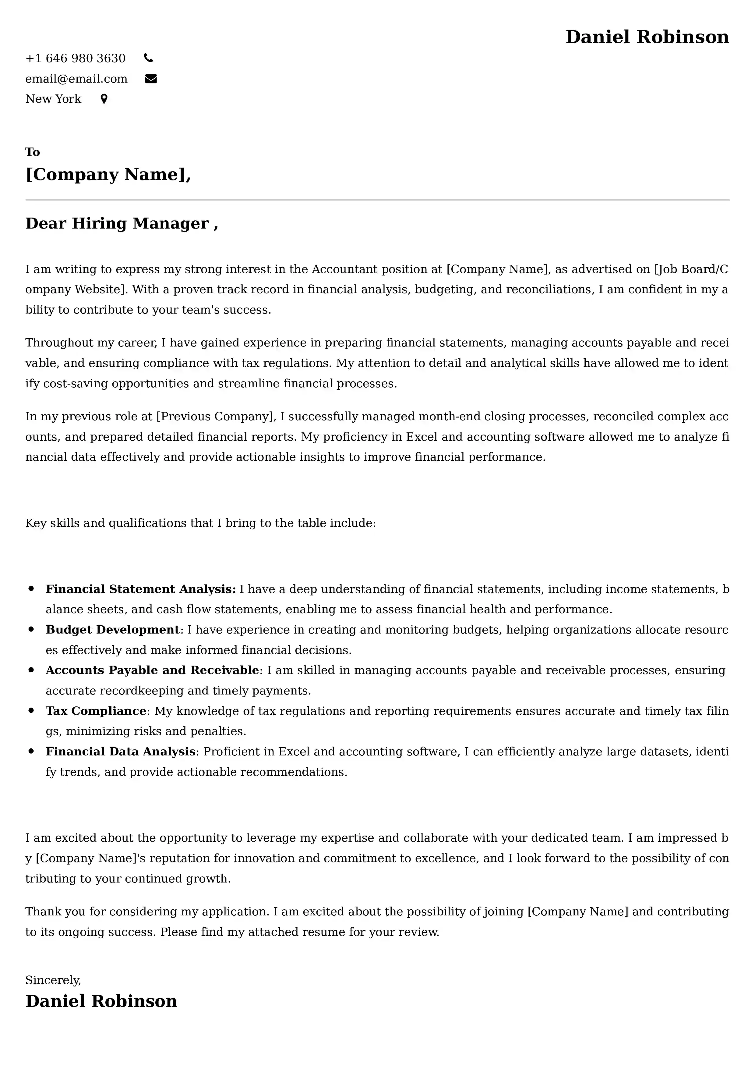 Accountant Cover Letter Examples -Latest Brazilian Templates